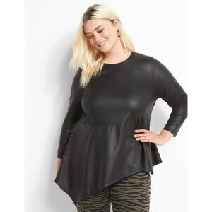 Lane Bryant Plus Size 22 24 Scuba Knit Asymmetric Peplum Knit Top Black